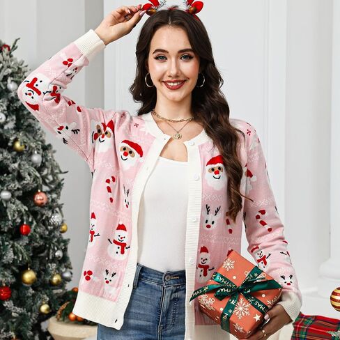 إمرأة قبيحة عيد الميلاد سترة سترة سانتا الرنة ثلج كم طويل زر سترة متماسكة لطيف مضحك سترة in Kuwait