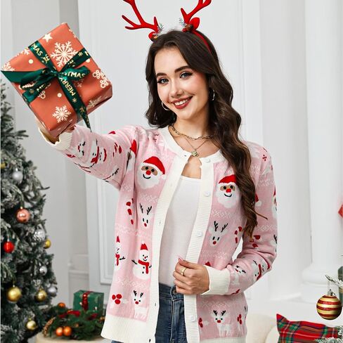 إمرأة قبيحة عيد الميلاد سترة سترة سانتا الرنة ثلج كم طويل زر سترة متماسكة لطيف مضحك سترة in Kuwait