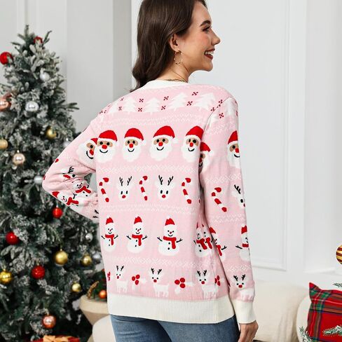 إمرأة قبيحة عيد الميلاد سترة سترة سانتا الرنة ثلج كم طويل زر سترة متماسكة لطيف مضحك سترة in Kuwait