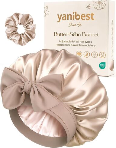 قبعة شعر حريرية من YANIBEST للنوم، قبعة شعر بطبقة مزدوجة مع شريط ربط مرن للشعر الطبيعي المجعد تقلل من التجعد in Kuwait