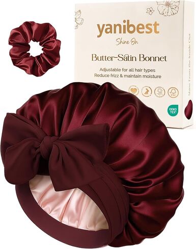 قبعة شعر حريرية من YANIBEST للنوم، قبعة شعر بطبقة مزدوجة مع شريط ربط مرن للشعر الطبيعي المجعد تقلل من التجعد in Kuwait