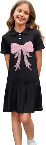 Girls Athletic Dress - Short Sleeve Shirred Tennis Dress - Breathable Stretchy Fabric for Casual Wear Age 5-14 in Kuwait
