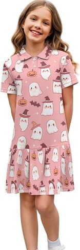 Girls Athletic Dress - Short Sleeve Shirred Tennis Dress - Breathable Stretchy Fabric for Casual Wear Age 5-14 in Kuwait
