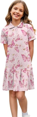 Girls Athletic Dress - Short Sleeve Shirred Tennis Dress - Breathable Stretchy Fabric for Casual Wear Age 5-14 in Kuwait