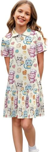 Girls Athletic Dress - Short Sleeve Shirred Tennis Dress - Breathable Stretchy Fabric for Casual Wear Age 5-14 in Kuwait