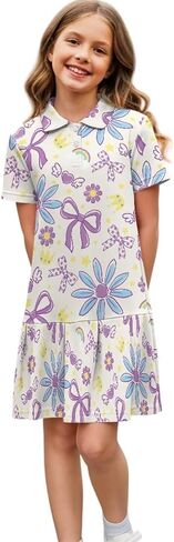 Girls Athletic Dress - Short Sleeve Shirred Tennis Dress - Breathable Stretchy Fabric for Casual Wear Age 5-14 in Kuwait