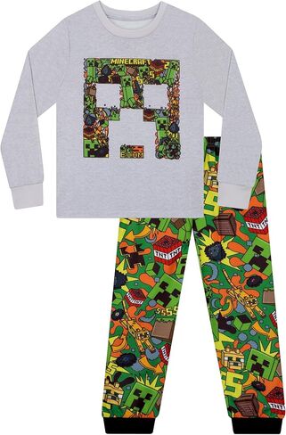 Minecraft Pajamas, Creeper Boys Pajamas For Kids, Gaming Boys Pjs, Long Sleeve Pjs For Kids in Saudi Arabia