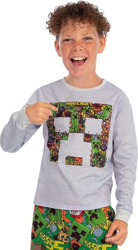 Minecraft Pajamas, Creeper Boys Pajamas For Kids, Gaming Boys Pjs, Long Sleeve Pjs For Kids in Saudi Arabia