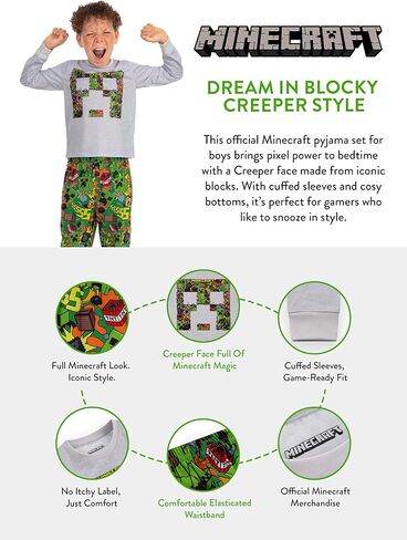 Minecraft Pajamas, Creeper Boys Pajamas For Kids, Gaming Boys Pjs, Long Sleeve Pjs For Kids in Saudi Arabia