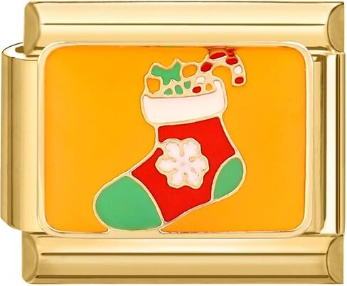 papasgix Italian Charms, Christmas Italian Charms Christmas Tree Bell Socks Elk Gift Box Snowman Candy Italian Charm 10mm*9mm Gold Italian Charm Bracelet Link in Saudi Arabia