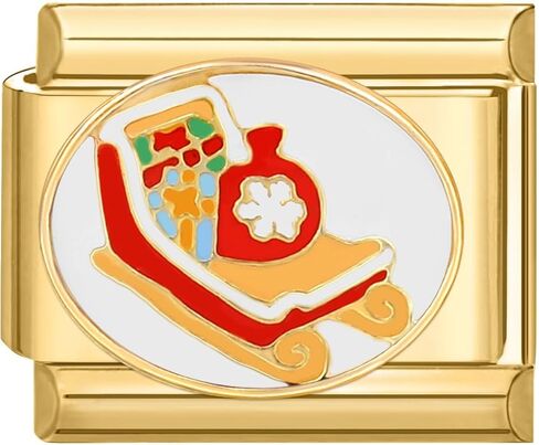 papasgix سحر إيطالي، سحر عيد الميلاد الإيطالي سحر شجرة عيد الميلاد جرس الجوارب الأيائل هدية مربع ثلج الحلوى الإيطالية سحر 10mm * 9mm الذهب الإيطالي سحر سوار الارتباط in Kuwait