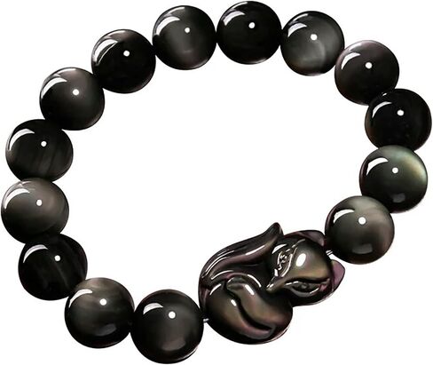 Feng Shui Bracelet,Feng Shui Wealth Bracelet Fox God Rainbow Obsidian Bracelet Talisman Lucky Fox Charm Beaded Crystal Bracelet Chakra Amulet for Love Attraction Money Happy Marriage Popularity(12mm) in Saudi Arabia