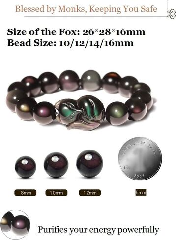 Feng Shui Bracelet,Feng Shui Wealth Bracelet Fox God Rainbow Obsidian Bracelet Talisman Lucky Fox Charm Beaded Crystal Bracelet Chakra Amulet for Love Attraction Money Happy Marriage Popularity(12mm) in Saudi Arabia