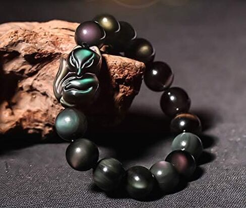 Feng Shui Bracelet,Feng Shui Wealth Bracelet Fox God Rainbow Obsidian Bracelet Talisman Lucky Fox Charm Beaded Crystal Bracelet Chakra Amulet for Love Attraction Money Happy Marriage Popularity(12mm) in Saudi Arabia
