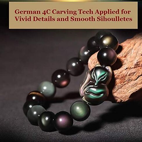 Feng Shui Bracelet,Feng Shui Wealth Bracelet Fox God Rainbow Obsidian Bracelet Talisman Lucky Fox Charm Beaded Crystal Bracelet Chakra Amulet for Love Attraction Money Happy Marriage Popularity(12mm) in Saudi Arabia