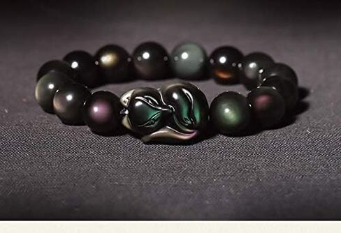 Feng Shui Bracelet,Feng Shui Wealth Bracelet Fox God Rainbow Obsidian Bracelet Talisman Lucky Fox Charm Beaded Crystal Bracelet Chakra Amulet for Love Attraction Money Happy Marriage Popularity(12mm) in Saudi Arabia