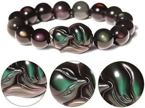 Feng Shui Bracelet,Feng Shui Wealth Bracelet Fox God Rainbow Obsidian Bracelet Talisman Lucky Fox Charm Beaded Crystal Bracelet Chakra Amulet for Love Attraction Money Happy Marriage Popularity(12mm) in Saudi Arabia