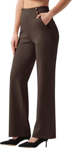 Willit Women's Wide Leg Dress Pants High Waisted Stretch Work Pants Office Business Casual Slacks Pockets Short Deep Brown M in Saudi Arabia
