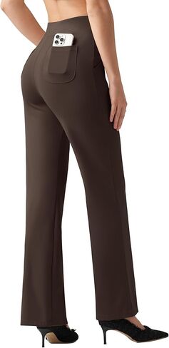 Willit Women's Wide Leg Dress Pants High Waisted Stretch Work Pants Office Business Casual Slacks Pockets Short Deep Brown M in Saudi Arabia
