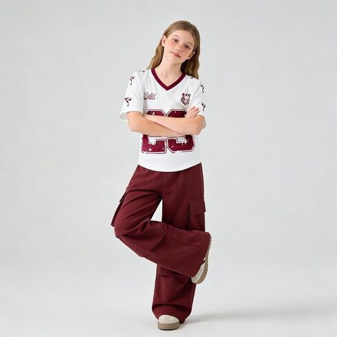 Tween Girls Clothes Short Sleeve Graphic T-Shirt Top + Cargo Pants 2pcs Outfit Set, Size 7-15Years in Saudi Arabia