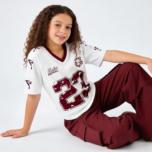 Tween Girls Clothes Short Sleeve Graphic T-Shirt Top + Cargo Pants 2pcs Outfit Set, Size 7-15Years in Saudi Arabia