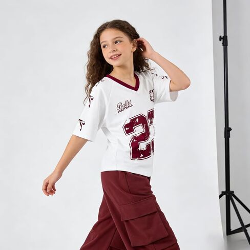 Tween Girls Clothes Short Sleeve Graphic T-Shirt Top + Cargo Pants 2pcs Outfit Set, Size 7-15Years in Saudi Arabia