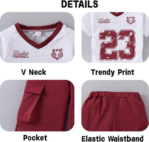 Tween Girls Clothes Short Sleeve Graphic T-Shirt Top + Cargo Pants 2pcs Outfit Set, Size 7-15Years in Saudi Arabia