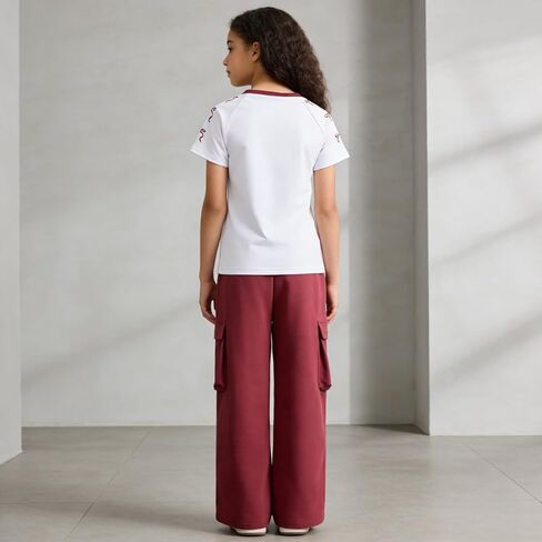 Tween Girls Clothes Short Sleeve Graphic T-Shirt Top + Cargo Pants 2pcs Outfit Set, Size 7-15Years in Saudi Arabia