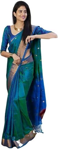Women's Kanjivaram Soft Silk Saree With Blouse Piece 6.3metres (Rama Green) in Saudi Arabia