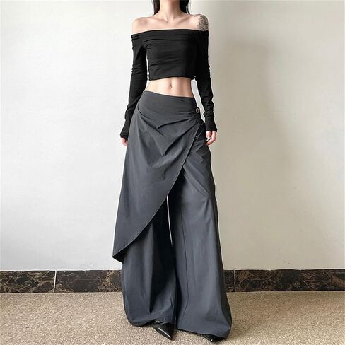سراويل بالازو غير رسمية على الموضة من Goth للنساء Y2k Flowy Alt متوهج الجرونج غير التقليدي ايمو بانك 70s قوطي فضفاض in Kuwait