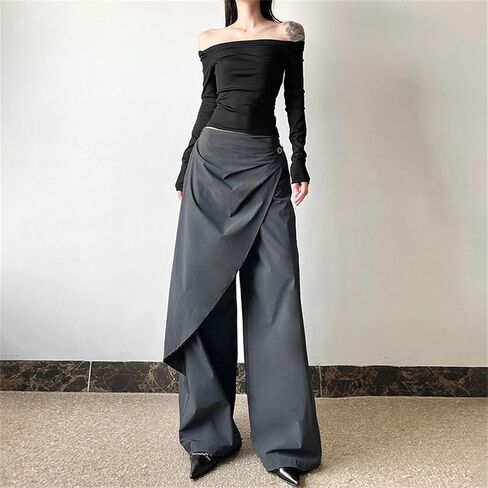 سراويل بالازو غير رسمية على الموضة من Goth للنساء Y2k Flowy Alt متوهج الجرونج غير التقليدي ايمو بانك 70s قوطي فضفاض in Kuwait