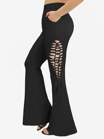 ROSE GAL Plus Size Women Goth High Waisted Stretch Bell Bottom Pants in Kuwait