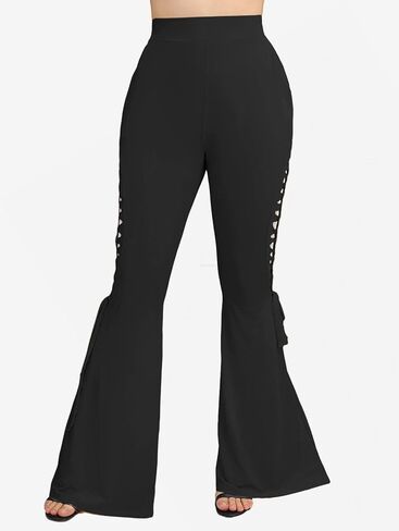 ROSE GAL Plus Size Women Goth High Waisted Stretch Bell Bottom Pants in Kuwait