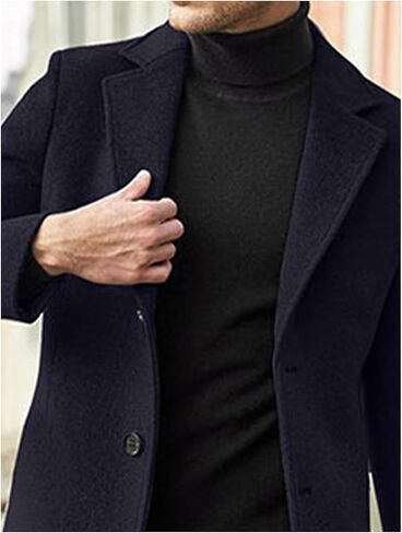 SOMTHRON Men's Casual Trench Coat Notched Lapel Mid Length Jacket Overcoat Single Breasted Winter Warm Pea Coat in Saudi Arabia