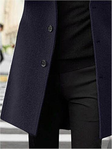 SOMTHRON Men's Casual Trench Coat Notched Lapel Mid Length Jacket Overcoat Single Breasted Winter Warm Pea Coat in Saudi Arabia