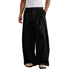 GORGLITTER Men's Baggy Dress Pants Wide Leg Pleated High Waisted Streetwear Trousers Track Pants Work Business Casual in Saudi Arabia
