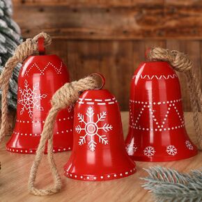 3 Set Snowflake Cow Bells Gift Winter Decor, Large Red Metal Bell Ornaments Decorations, Rustic Winter Outside Home Wind Chime for Christmas Tree Holiday Xmas Party Decoration in Saudi Arabia