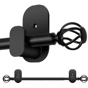قضبان ستائر بدون حفر من 48 إلى 84 بوصة، قطر 5/8 بوصة بدون حفر مجموعة قضبان ستائر مع أقواس لاصقة ونهائيات قفص ملتوية، صديقة للمستأجر في شقة غرفة النوم، أسود in Kuwait