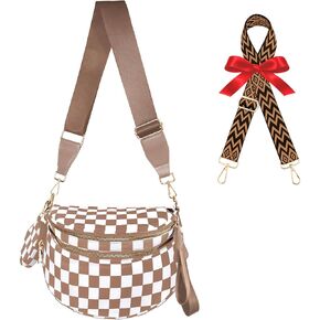 Checkered Crossbody Bag for Women/Spacious Nylon Bum Bag Two Shoulder straps/Sling Bag for Women Purse Checkerboard in Saudi Arabia
