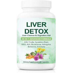 Nutrapure Liver Detox Capsules, Nutrapure 20-in-1 Liver Detox Supplement with Milk Thistle, Dandelion Root, Turmeric, Artichoke Leaf for Liver Cleanse & Digestion Aid Health - 60 Capsules (1) in Saudi Arabia