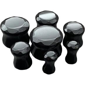 PAIR of Faceted Black Agate Stone Plugs Gauges 4g,2g,0g,00g,1/2",9/16",5/8" in Saudi Arabia
