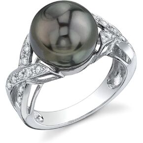 The Pearl Source 18K Gold 11-12mm Round Genuine Black Tahitian South Sea Cultured Pearl & Diamond Infinity Ring for Women in Saudi Arabia