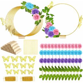 12 Set Spring Butterfly Theme Floral Hoop Centerpieces Kit Include Metal Ring with Base 3D Butterfly Decoration PE Foam Flower Adhesive Dots and Gold Wires for DIY Wedding Baptism (Hexagon) in Kuwait
