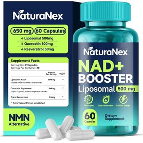 NAD+ Supplement 650mg (60 Capsules), Liposomal NAD+ with Resveratrol & Quercetin, Third-Party Tested, NMN Supplement Alternative in Saudi Arabia