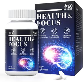 VEX Brain Supplements for Memory and Focus Contain Vitamin B12 folic Acid acetylcysteine Purslane Lion's Mane Mushroom and Ginkgo biloba extracts—for Brain Health 60 Capsules in Saudi Arabia