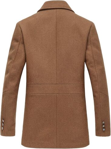 chouyatou Men's Classic Notched Collar Double Breasted Wool Blend Pea Coat (Large, Single-Camel) in Saudi Arabia