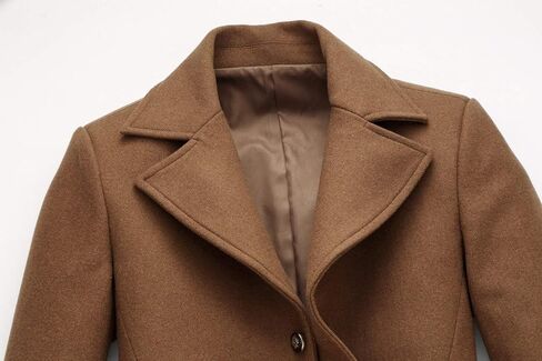 chouyatou Men's Classic Notched Collar Double Breasted Wool Blend Pea Coat (Large, Single-Camel) in Saudi Arabia