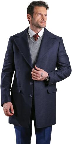 Bright Moons Men’s Wool Blend Overcoat – Classic Mid-Length Winter Coat with Notch Lapel, Tailored Fit & Warm Lining in Saudi Arabia