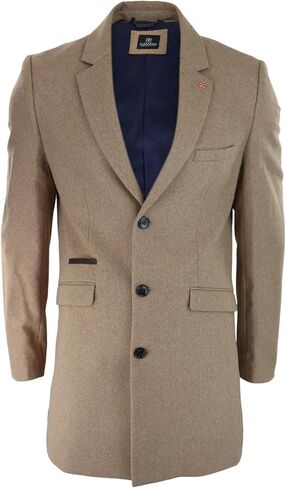 Roman - Men's 3/4 Wool Overcoat Jacket Herringbone Tweed 3 Button Coat in Saudi Arabia