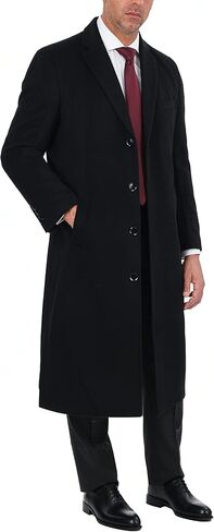 ARTHUR BLACK Mens Single Breasted Wool Cashmere Full Length Overcoat Long Coat - Black 58R in Saudi Arabia